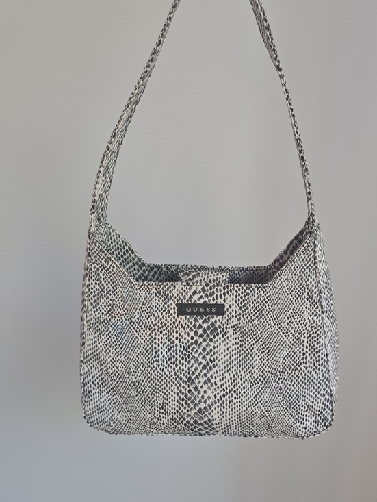 Guess Handbags - Vintage Guess Y2K Snakeskin Print Canvas Shoulder Bag Grey Black